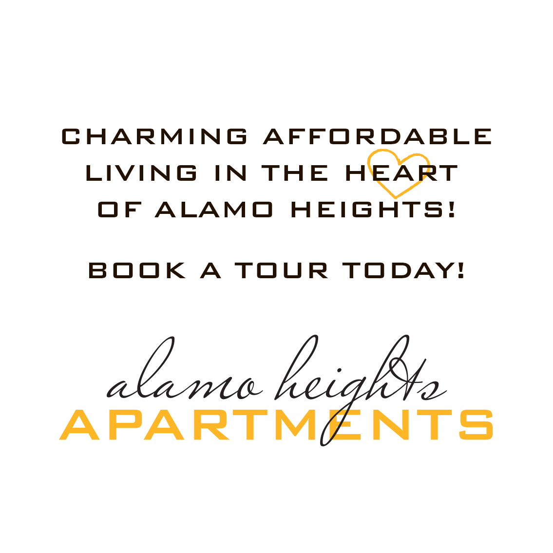 A poster advertising Alamo Heights Apartments, highlighting their affordable and charming living options.